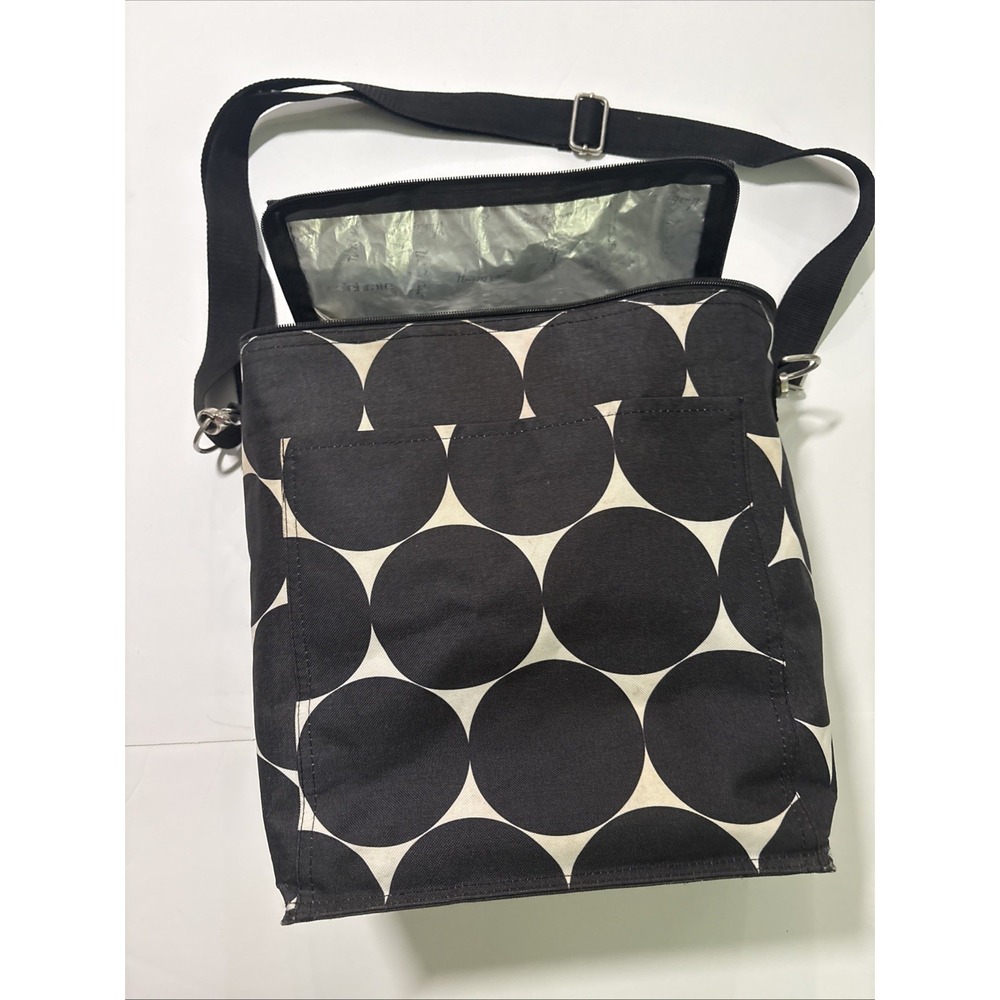 Thirty-One Picnic Thermal Insulated Cooler Bag Tote /w Strap Black Polka Dot EUC
